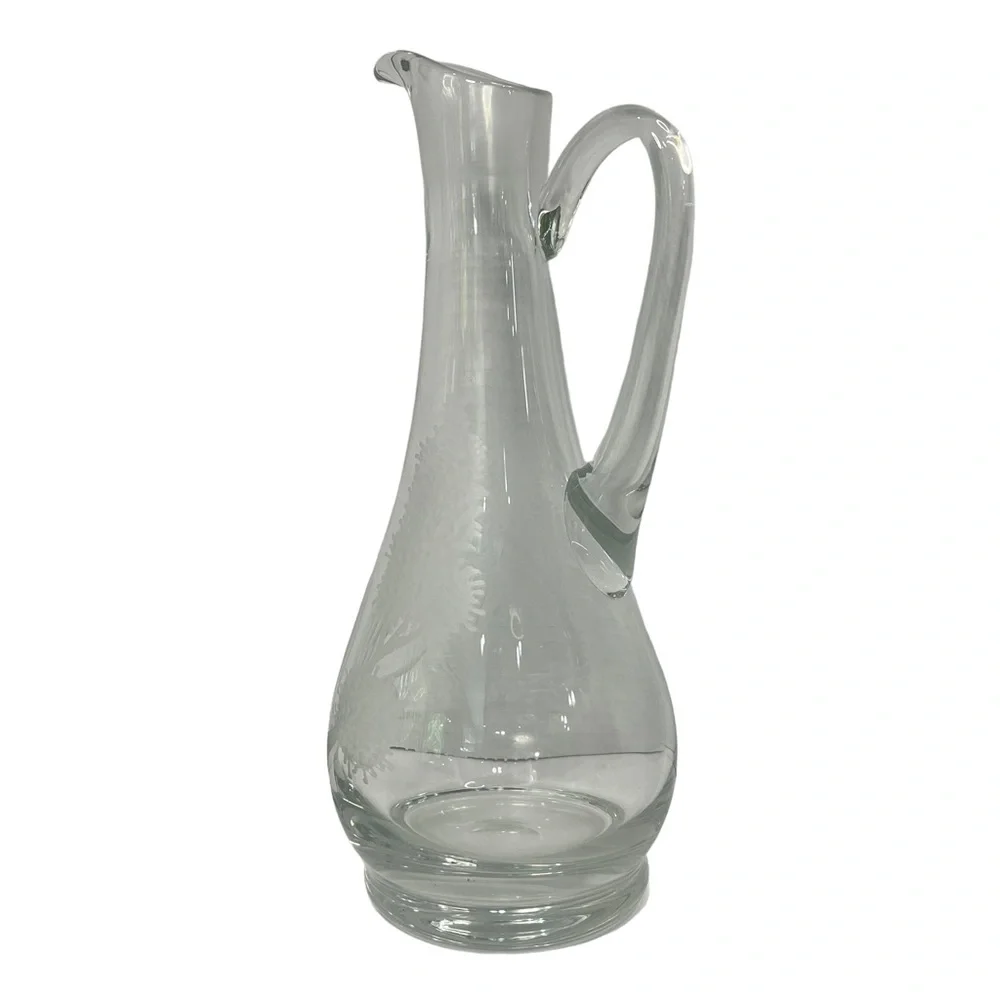 Etched Clear Glass Long Neck Bar Carafe 11” Owl Tree Branch Elegant Barware